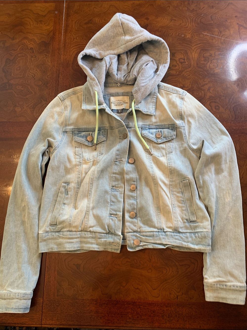 Ashley By 26 International Light Blue Denim Jacket with Gray Hood